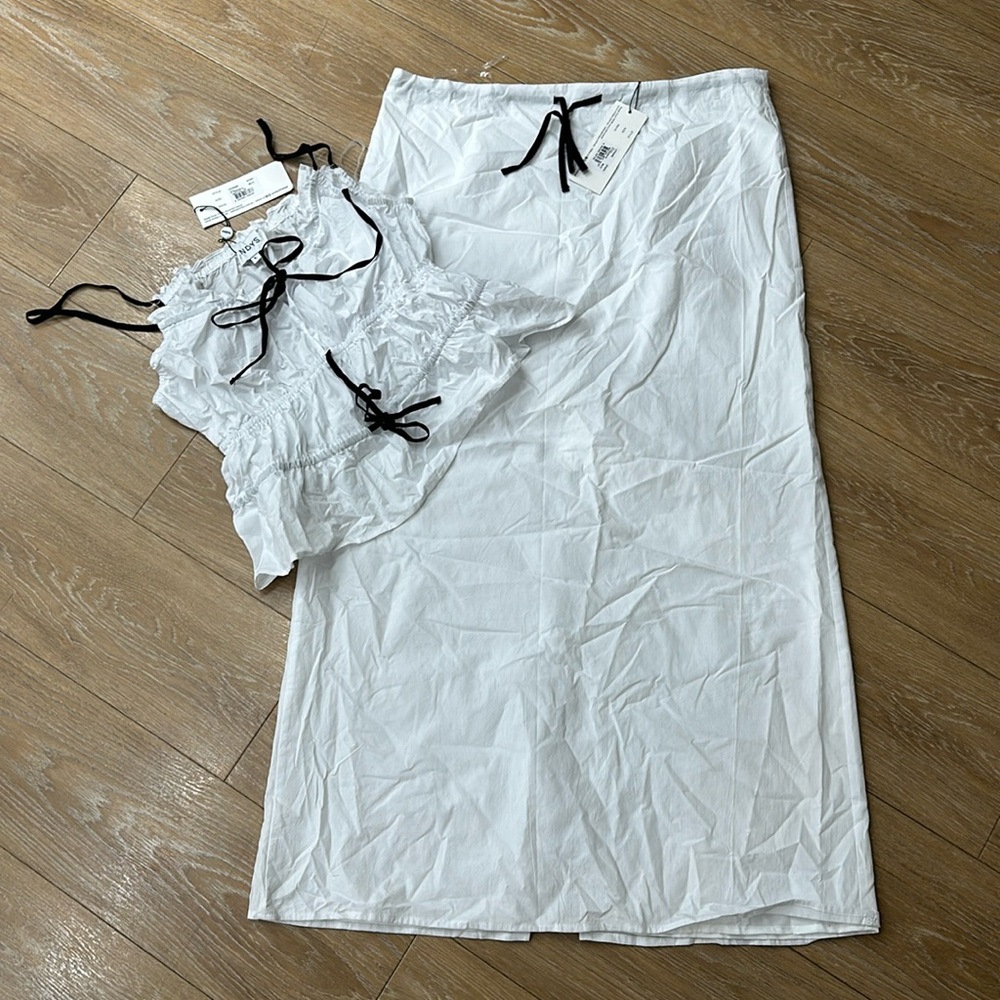 White, skirt set. Purchased from ASOS, skirt size XL, top Large.